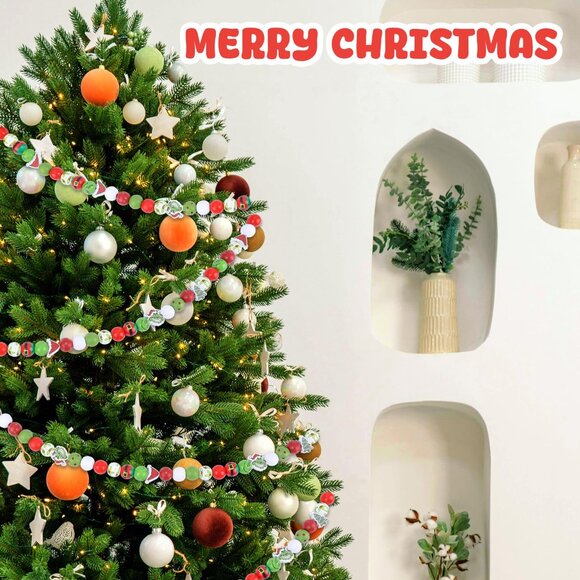 232Pcs Christmas Wooden Beads with Jute Twine Red Green round Craft Beads, NEW - Picture 4 of 5